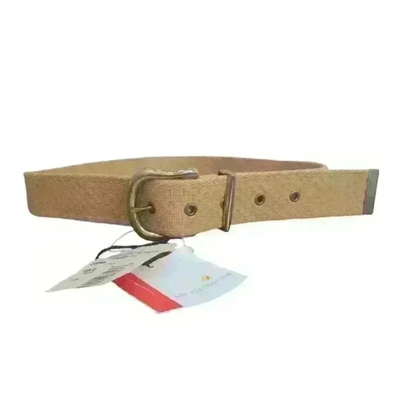 Liz Claiborne Web Canvas Belt O/S Brass Buckle Vintage Mustard Yellow  W TAG - Picture 1 of 8